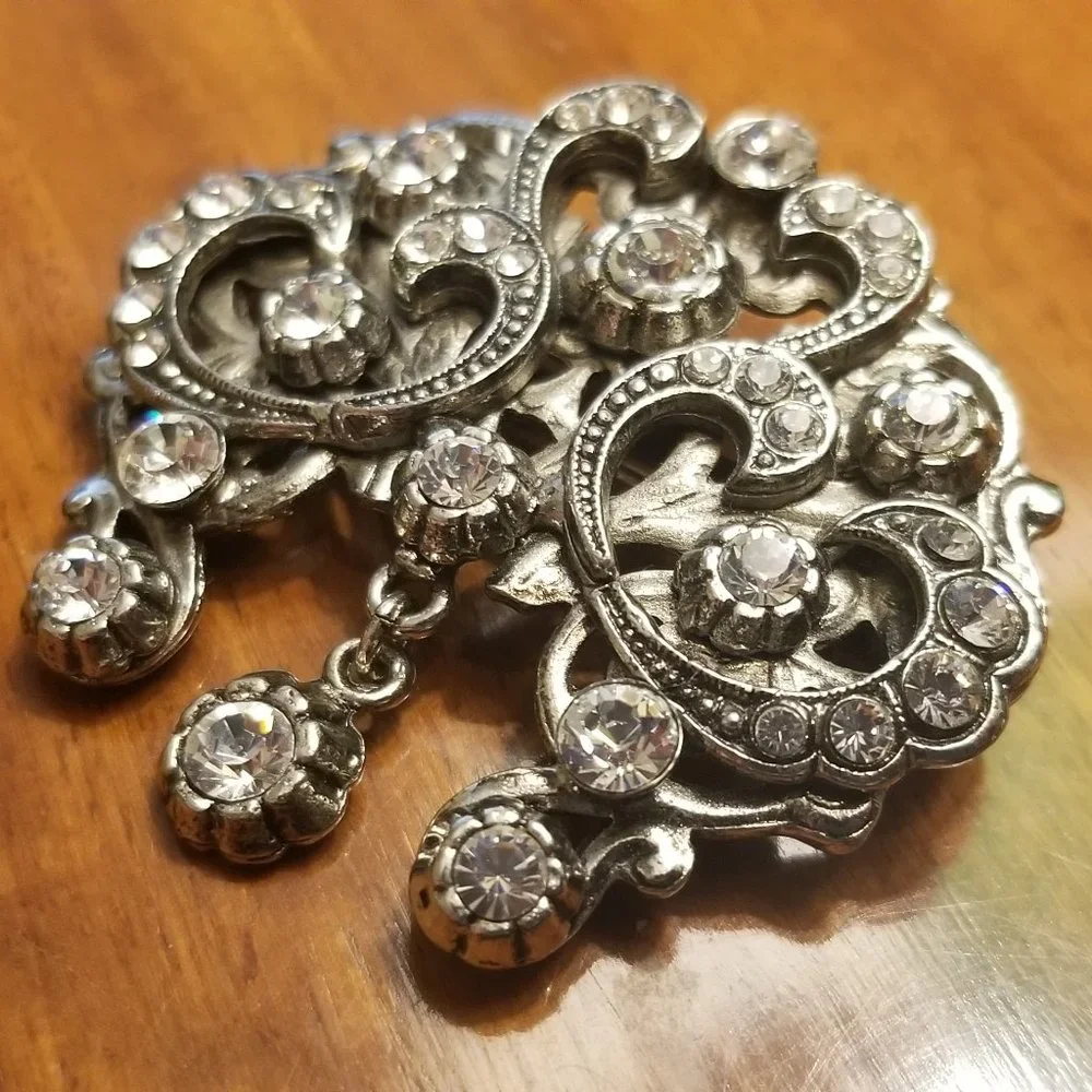 VINTAGE HAUTE COUTURE SIMAN TU TIARA CROWN CRYSTAL HOLIDAY EVENING BROOCH PIN